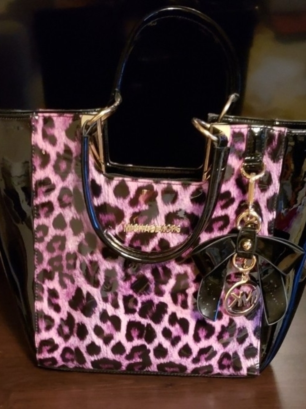 Michael Kors Piurple and Black Leopard Patent Satchel